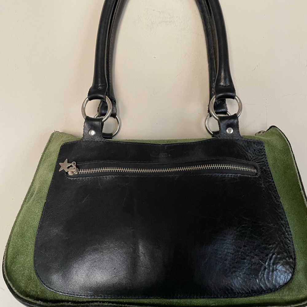 Dean  Black leather  and Green suede handbag